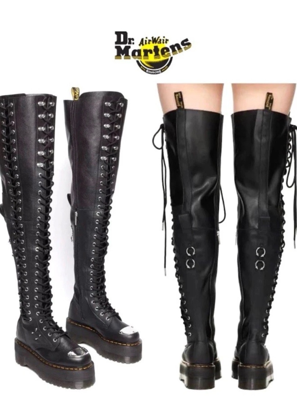 Dr. Martens 28-EYE XTRM MAX VIRGINIA LEATHER KNEE HIGH PLATFORM BOOTS size 8